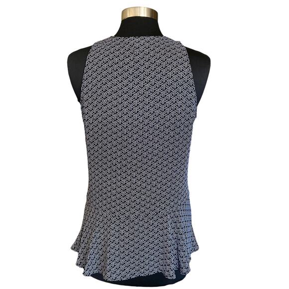 Banana Republic Sleeveless Black & White Geometric Print Top MED Ruffle Peplum - Picture 4 of 7